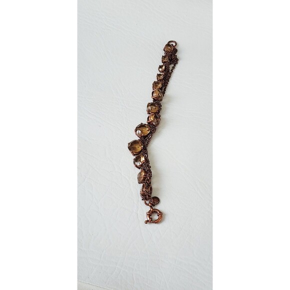 J. CREW MIXED CHAIN Glass Intertwined Brass Tone BRACELET 7.5 - Picture 4 of 5